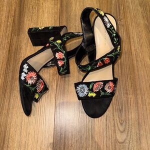 Ann Taylor Black Heels with Colorful Floral Embroidery